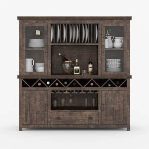 Armoire de cuisine en teck massif écologique antique, meubles en bois de Java pour salle à manger, bar, porte-vin, portes vitrées pour l'exposition - Product Image 1