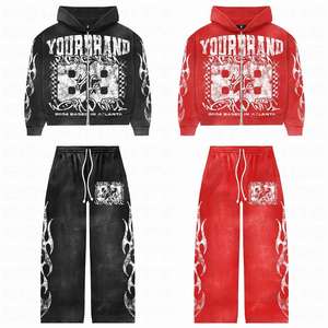 Ensemble de survêtement vintage en toile pour hommes, comprenant un sweat à capuche et un pantalon évasé taille haute – Vente en gros - Product Image 5