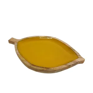 Деревянное блюдо из манго с эмалированным и натуральным цветным блюдом в форме листа для украшения кухни и столешница