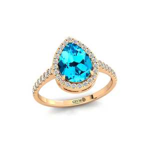 Topacio azul suizo natural, Joyería de diamantes de Halo, anillo de oro macizo rosa de 14K, anillo de Topacio Azul cortado en Pera, Joyería de diamantes ODM naturales - Product Image 2