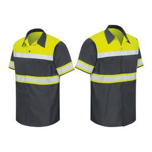 Vente en gros de polos personnalisés Vêtements de sécurité à manches courtes Col contrasté Bandes réfléchissantes haute visibilité Patchwork T-shirts pour hommes - Product Image 5