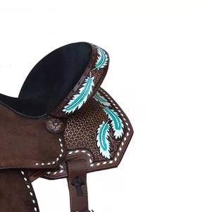 Selle de cheval de cowboy usinée marron foncé en cuir Western Show baril selle de cheval de course selle d'équitation portable prête à expédier - Product Image 4