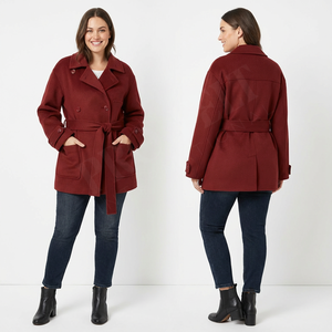 Fabricant de vêtements sur mesure Manteau court en cachemire 100% laine à double boutonnage avec ceinture Hiver Élégant Casual Manteau sur mesure - Product Image 5