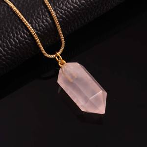 Colgante de Plata de Ley 925, piedra preciosa de cuarzo rosa, ajuste de bisel chapado en oro rodio, collar hecho a mano para mujer, joyería fina a granel - Product Image 4