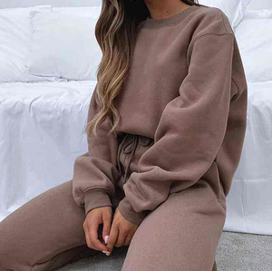 Conjunto de dos piezas de algodón 100% para mujer, grueso, grueso, 400gsm, Sudadera con capucha en blanco para invierno, pantalones de chándal, botón de longitud completa bordado sólido - Product Image 6