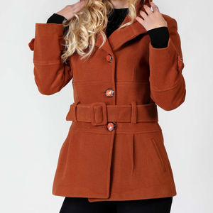 Veste manteau d'hiver longue en cuir de laine à simple boutonnage orange à manches longues pour femmes chaînes d'approvisionnement agiles de stock avec votre étiquette - Product Image 1