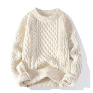 Pull-over d'hiver en laine tricoté à la main pour homme, respirant, col rond, logo blanc personnalisable - Product Image 6