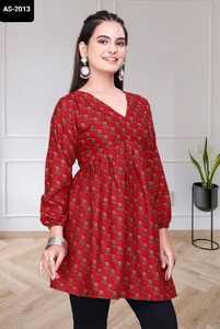 Últimos Modelos de Kurtis Cortos de Rayón Puro para Mujer con Estampado Digital, Ropa Casual y Diaria, Kurtis Cortos y Tops de Talla Grande - Product Image 3