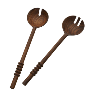 Ensemble de cuillère et de fourchette à salade en bois très vendu avec une petite poignée pour la vaisselle de cuisine, ensembles de serveurs à salade de table - Product Image 2