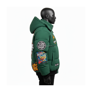 <b>Winter</b> Puffer Jacket Polyester Fabric <b>Thick</b> Quilted <b>Coat</b> Custom Logo Embroidery Patchwork Warm Streetwear Puffer Jacket for man - Product Image 5
