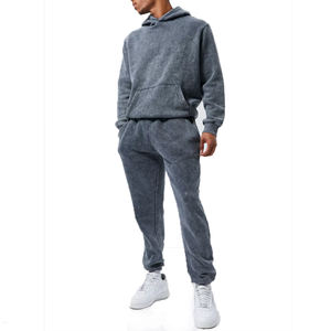 Conjuntos Deportivos de Algodón 100% Lavado al Ácido Vintage Personalizados para Hombre, Sudadera con Capucha y Pantalones Deportivos - Product Image 1