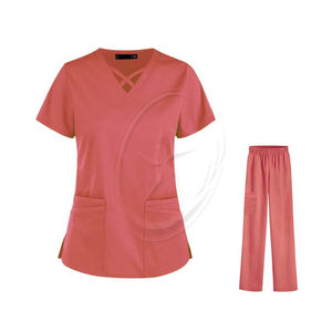 Conjunto de exfoliante elástico sólido para mujer, de bolsillo con cuello en V Top, verano, uniforme médico transpirable, pantalones para correr, trajes de enfermería - Product Image 1
