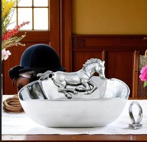 Escultura de Caballo de Aluminio Pulido a Mano de Primera Calidad, Tazón para Servir Vintage Ecológico, Tazón para Frutas con Tema Ecuestre, Decoración del Hogar de Lujo - Product Image 2