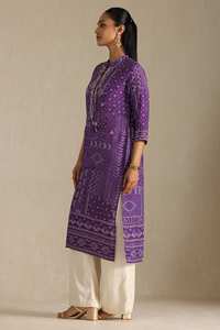 Trending Traditional Purple Bandhani Print Kurti Cotton Blend with Zardosi Natural Waistline Washable All Sizes Available <b>Sale</b> - Product Image 5