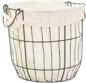 Metal Wire Food Organizer Metal Wire Mesh <b>Basket</b> Storage Bin <b>Baskets</b> with <b>Wood</b> Handle - Product Image 3