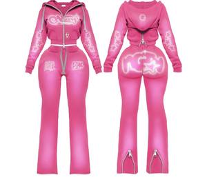 Conjunto Deportivo de 2 Piezas para Mujer, Chaqueta con Cremallera y Pantalones Acampanados, Ropa Deportiva de Primera Calidad con Logotipo Personalizado, Tendencia Principal 2025-26 - Product Image 2