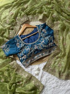 Sari Listo para Usar de Georgette con Bordado RICH ELEGANT y Trabajo de Corte MEENA con ZARI/Hilo, para Mujer, de Gujarat, de Dhwaja Export - Product Image 5