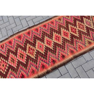 Vintage Turkish Rug, 2.8x13.5 ft <b>Runner</b> Rug, <b>Red</b> Brown Floral Rug - Product Image 5