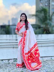 Sari Paithani Maharashtriano Tradicional de Moda 2025, con Rico Pallu de Zari, Diseño de Motivo de Vaca, Atuendo para Invitadas de Boda - Product Image 1