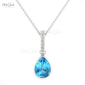 Offre Spéciale femmes goutte d'eau bleu pierre précieuse pendentif naturel suisse bleu topaze pendentif pendentif collier 14k or véritable diamant bijoux - Product Image 3