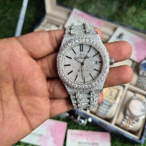 Wholesale Quartz Silver Watch Mens Iced Out Full Diamond Stainless Steel Luxury Hip Hop Bling <b>Waterproof</b> <b>Wristwatch</b> - Product Image 1
