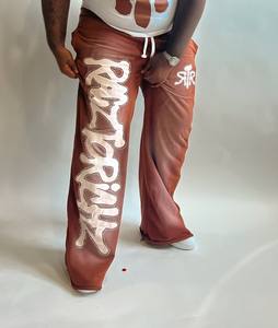 2025 High Quality Blank Baggy Wide Leg Trousers Men Joggers Custom Cargo <b>Oversized</b> Stacked Pants Men Flared <b>Sweatpants</b> - Product Image 3