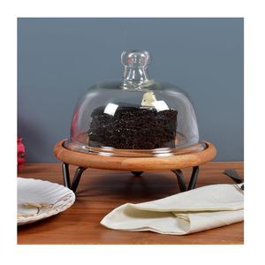 Acceptable Price Mango <b>Wood</b> Serving <b>Cake</b> Stand With Glass Dome Lid Custom Size For Snacks Cupcake Serving Platter Wedding Decors - Product Image 1