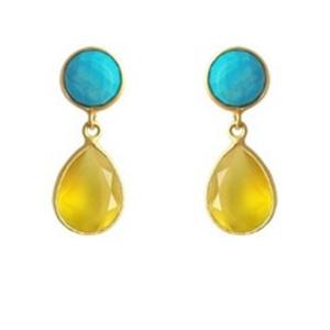 Boucles d'oreilles rondes en forme de poire en argent Sterling 925 avec calcédoine jaune et pierre Turquoise, nouvel arrivage - Product Image 1