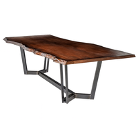 Table à manger rectangulaire en bois massif à bord naturel |   Base en métal de style loft industriel |   Meubles de salle à manger en acacia naturel, faits à la main, imperméables