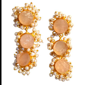 Boucles d'oreilles pendantes en pierre multicolore Quartz rose avec perle Boucles d'oreilles baroques pour femmes Bijoux Boucles d'oreilles en plaqué or 18 carats avec grosses pierres - Product Image 3