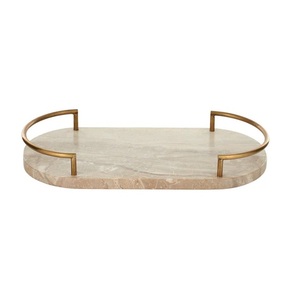 Plateau de service décoratif en marbre de luxe Design moderne Stockage des aliments en métal Plateau de mariage Décor de Noël pour hôtel à la maison. - Product Image 1