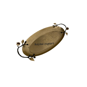 Kayna Export Stainless Steel 304 Mirror Polished Oval Movable <b>Tray</b> <b>Gold</b> Brass Flower Design Handle Fancy Decorative <b>Serving</b> <b>Tray</b> - Product Image 2