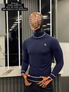 Suéter informal de otoño para hombre para cuello Polo manga larga cremallera calor cálido Cachemira Mohair estampado Jacquard Logo botón raya letra. - Product Image 2