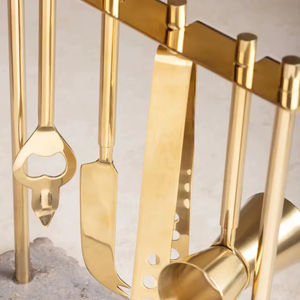 Luxury Gold Finish Bar Tool <b>Set</b> with Stone Base Stand Professional Cocktail Making Accessories Elegant Home Bar Decor - Product Image 2