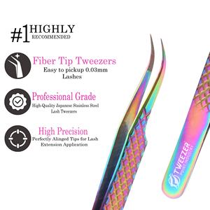 Pince à cils professionnelle incurvée avec grip diamanté et motif, précision et durabilité pour extensions de cils classiques et volume - Product Image 4