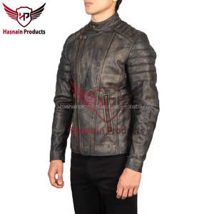แจ็กเก็ตนักขี่จักรยานหนังแท้สำหรับผู้ชายดีไซน์พรีเมี่ยมให้ความอบอุ่นมีซิปสำหรับฤดูหนาว - Product Image 3