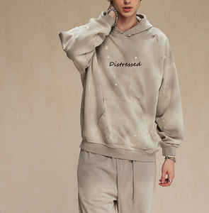 Haute qualité soleil fané en détresse poids lourd surdimensionné Vintage Logo personnalisé sweat blanc lavé à l'acide unisexe Designer sweats à capuche - Product Image 4