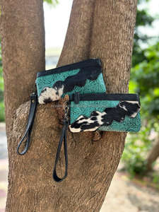 Nouveaux vrais cheveux faits à la main sur la peau en relief impression fourrure cuir bracelet pochette vente chaude femmes conçu à la main peint pochettes à glissière - Product Image 4