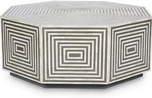 Mesa de centro de estilo minimalista con patrón de incrustaciones de hueso geométrico decoración única para el hogar - Product Image 2