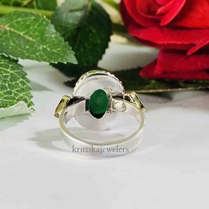Bague en argent sterling 925 faite à la main avec des pierres précieuses, onyx vert naturel, coupe ovale classique, lunette de mariage, fiançailles, fête - Product Image 4