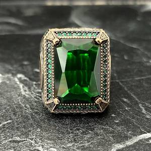 Handmade 925K Sterling <b>Silver</b> Men's <b>Ring</b> with Topaz Green <b>Emerald</b> Gemstone Green Garnet Stone <b>Silver</b> Green Jewelry G - Product Image 2