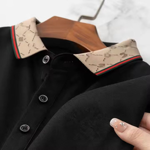 Camiseta de algodón de Color sólido para hombre, seda helada, manga corta, solapa, ajuste Regular de gama alta, estilo de negocios de verano, punto de algodón 100% - Product Image 3