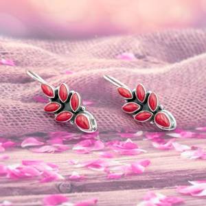 Pendiente de Plata de Ley 925 con coral rojo natural elegante estilo bohemio de boda para su regalo de aniversario mejorado con oro rosa - Product Image 3