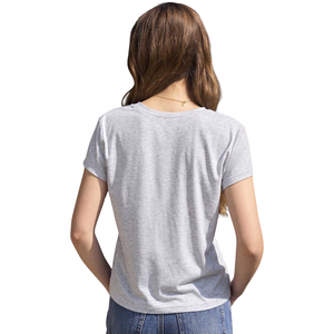 Camiseta Casual de Manga Corta para Mujer, Cuello Redondo, Algodón Suave, Tejido Slub, Top Básico, Uso Diario de Verano, Detalles de Lazo, Corte Ajustado, a la Moda - Product Image 2