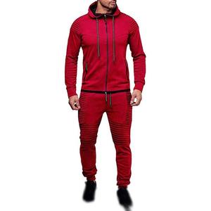 Sudadera con capucha y pantalones con cremallera completa personalizada para hombre, traje de entrenamiento, chándal, 100% algodón, patrón sólido, conjunto de Jogger de invierno - Product Image 3