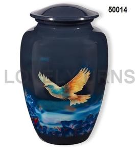 Urna Funeraria de Latón Grabada en Azul Oscuro para Cenizas - Product Image 1