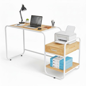 Modern Minimalist Office <b>Desk</b> with Integrated Printer <b>Shelf</b> 140x50cm Rubber Wood BD68094 - Product Image 1