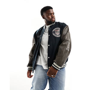Veste universitaire à col montant personnalisée OEM pour hommes Bomber Letterman Baseball Logo brodé sur le devant Vestes universitaires scolaires vente en gros - Product Image 1