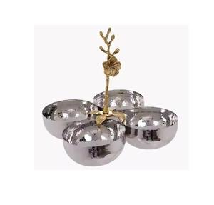 Cuenco redondo de Metal de diseño único de calidad superior con soporte de flores doradas, cuenco para servir ensalada de comida para decoración de mesa de comedor - Product Image 2