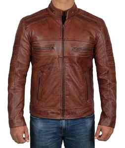 Veste en cuir pour homme de style vintage luxueuse 100% cuir véritable Fermeture éclair Col rabattu Remplissage en coton - Product Image 4